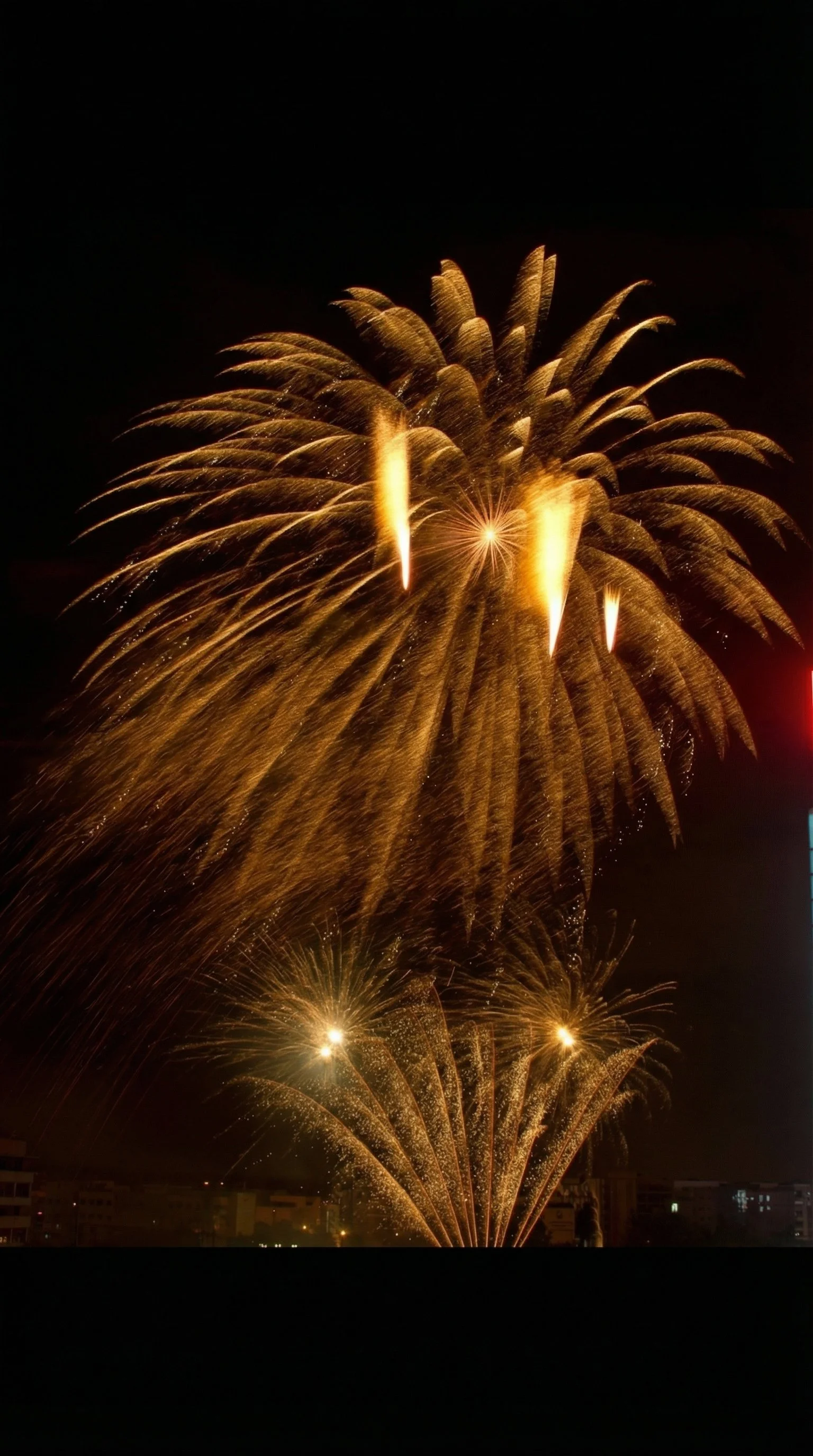 Feu d'artifice doré en gerbe dans le ciel nocturne